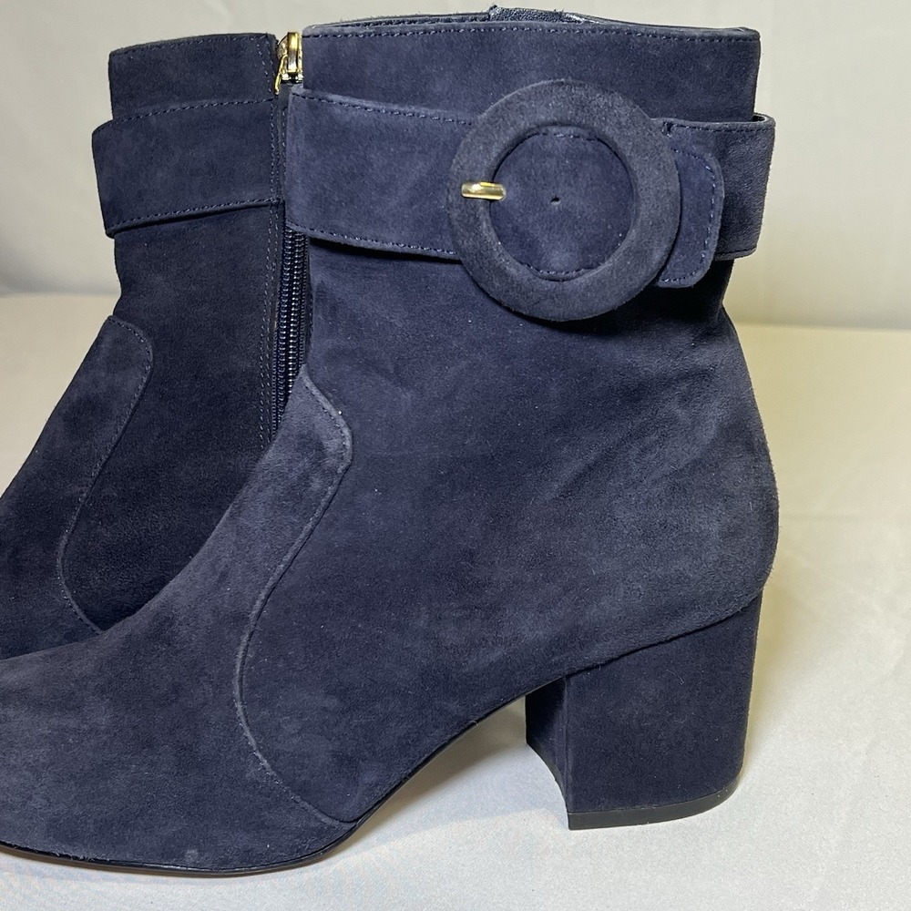 Nine West Quilby Women's Sz 6M Shoes Navy Suede Zip Comfort Blue Ankle Boots
